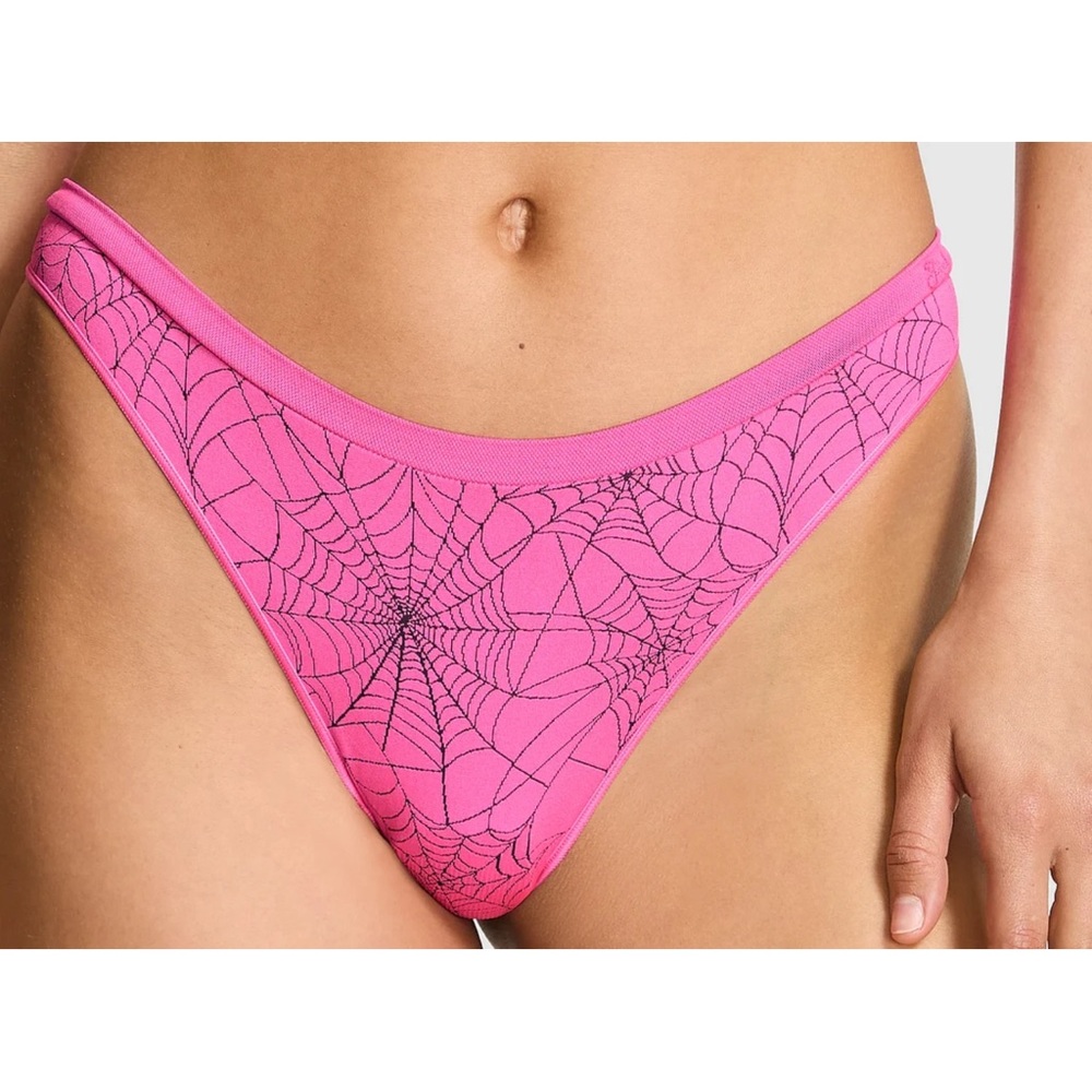 Victoria's Secret  PINK  Halloween Spider webs Thong Pantie Seamless Stretch NWT